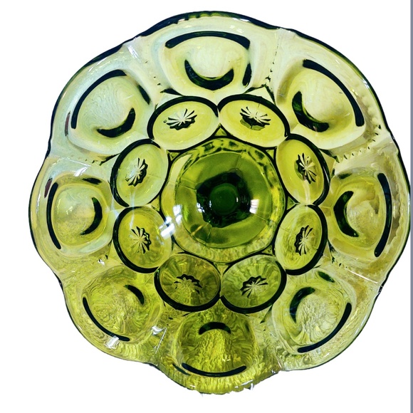 Vintage L. E. Smith Green Glass Footed Compote/Candy/Nut Dish Moon & Stars/MCM - Picture 6 of 16